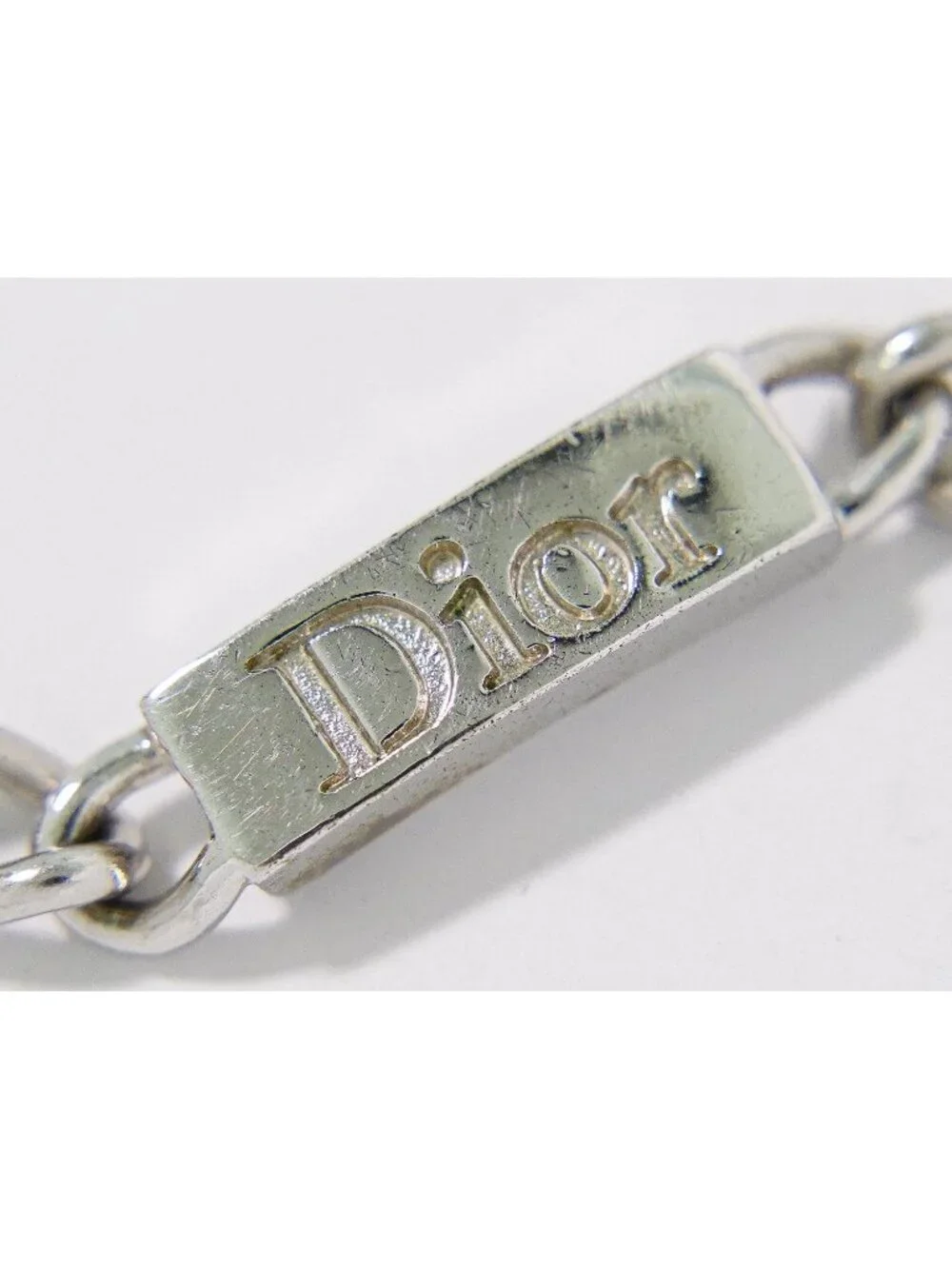 Dior Logo Plate Metal Bracelet Bangle Silver